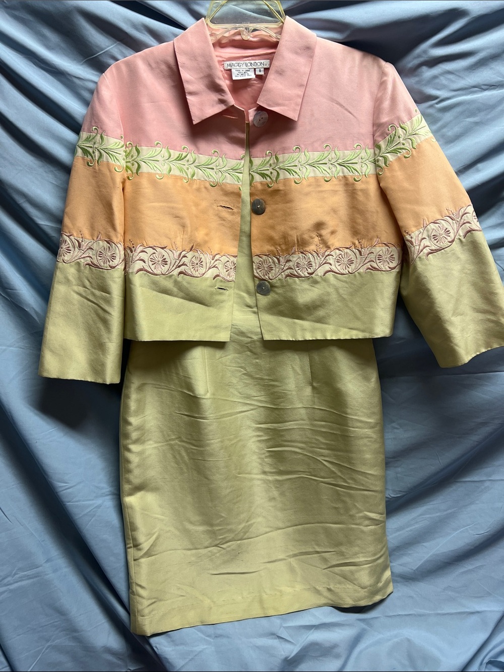 Vintage Maggy London 100% SILK Embroidered Two-Piece Dress Set